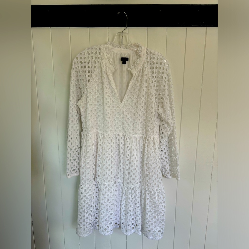 JCrew White Eyelet Tiered Dress